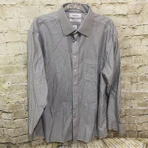 Cremieux Gray White Striped Non Iron Pima Cotton Dress Shirt